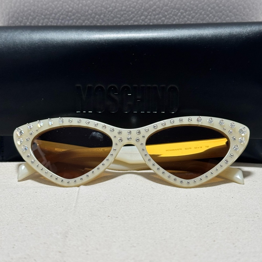 Moschino Ivory Crystal-Trim Cat Eye Sunglasses - Brown Lenses
